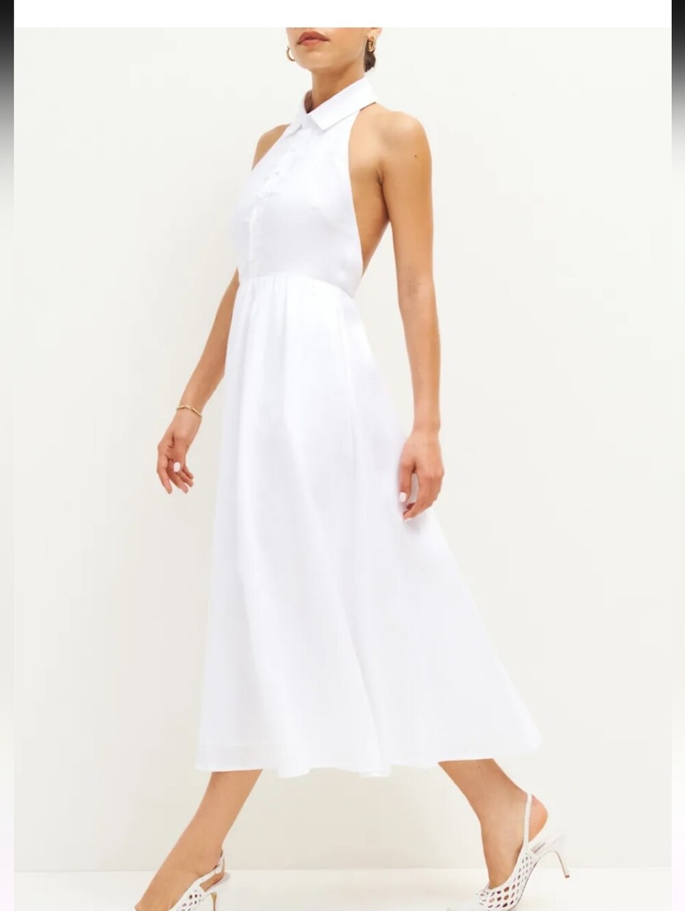 NWT Reformation Linen White Halter Collared Midi Dress